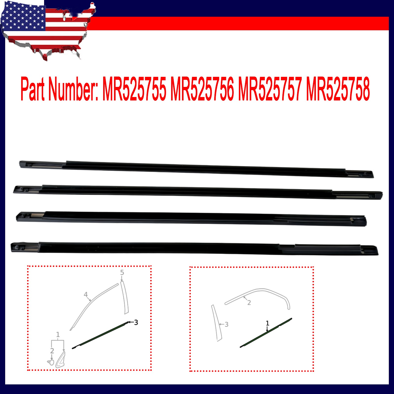 MR525755 MR525756 Front & Rear Molding Set New For Mitsubishi Lancer 2002-2007