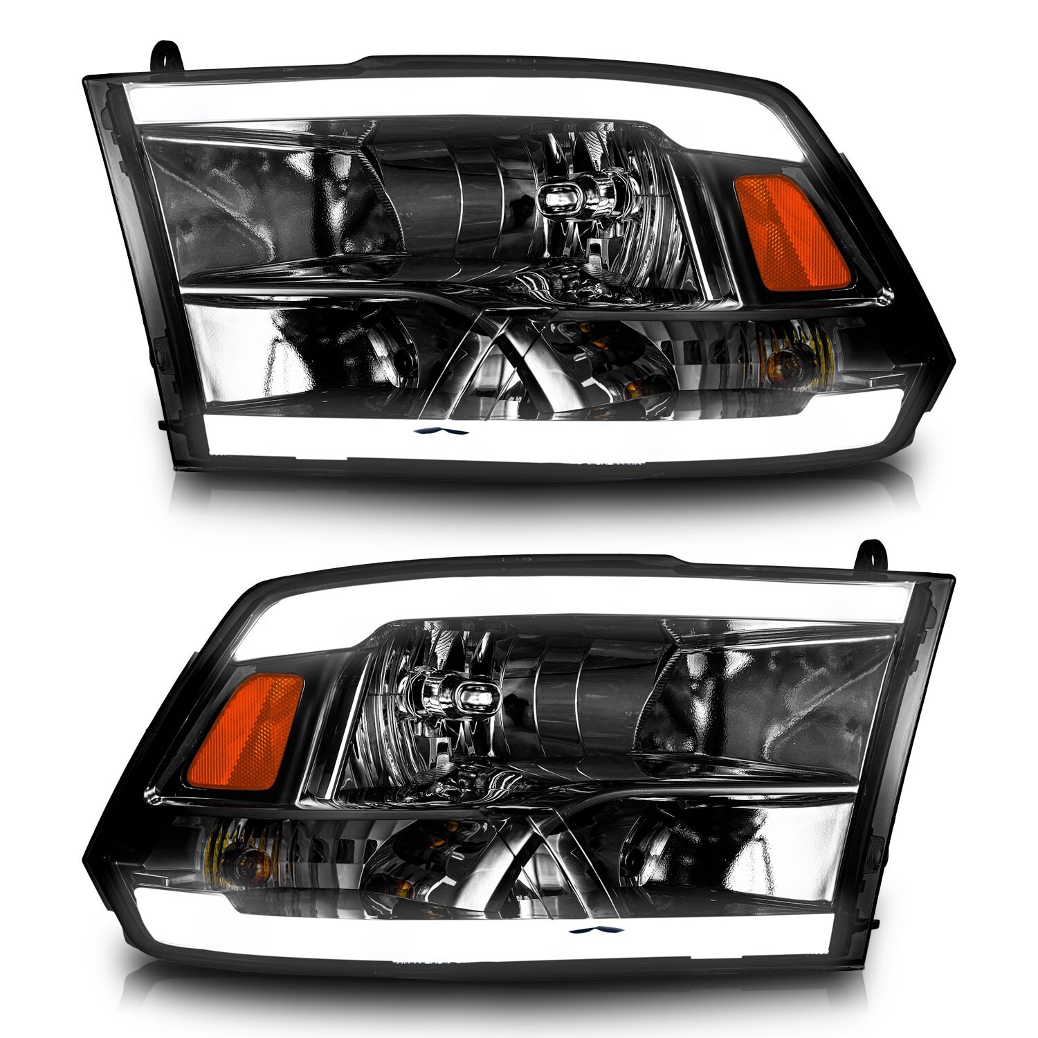  Pair Headlights LED DRL For 2009-2012 Dodge Ram 1500 2500 3500 Smoke Lens