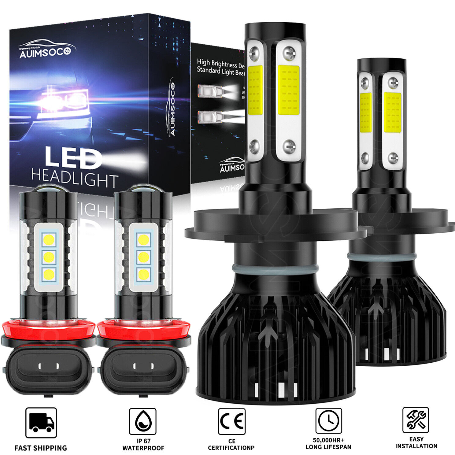 For Nissan Versa 2007-2018 Combo 4x LED Headlight Bulbs Kit Hi-Lo Beam Fog Light