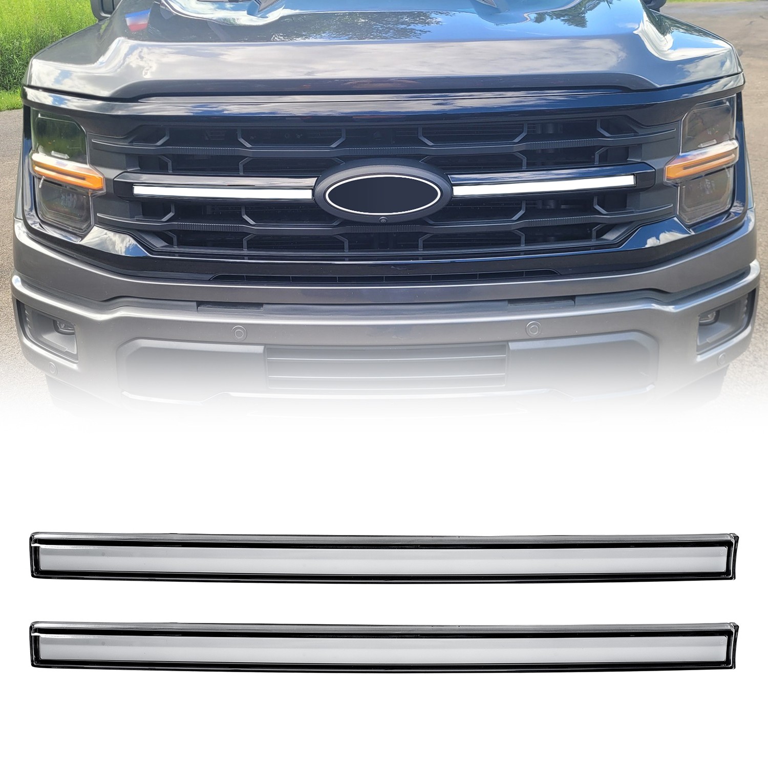 Pair Clear LED DRL Grille Lights w/Turn Signal Lamps for 2024+ Ford F150 XLT Pair Clear LED DRL Grille Lights w/Turn Signal Lamps for 2024+ Ford F150 XLT
