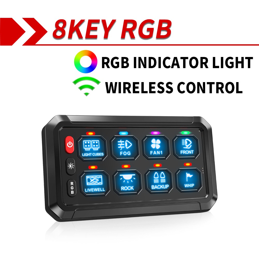 AUXBEAM 6/8/12 Gang RGB Slim Switch Panel Toggle LED Light Circuit Relay System