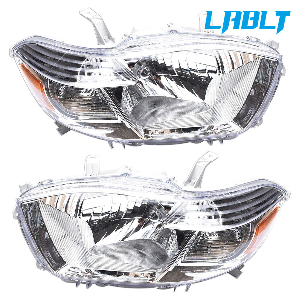 LABLT Pair Headlights Halogen Chrome Clear Lens For 2008-2010 Toyota Highlander