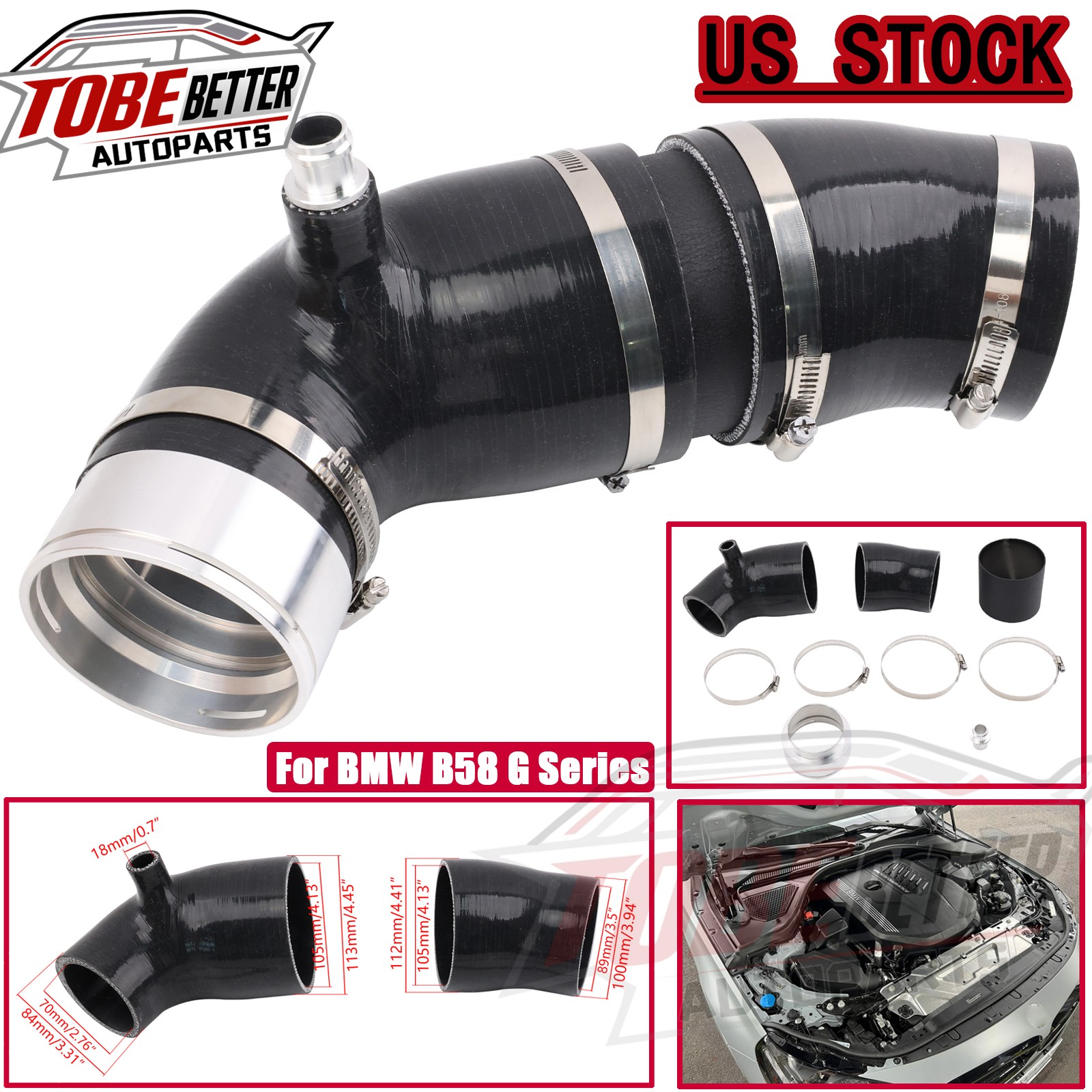 For BMW G20 G21 G22 M240i M340i M440i xDrive B58 3.0L Silicone Turbo Inlet Hose