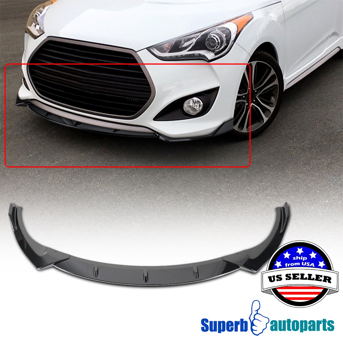 Fits 2013-2017 Hyundai Veloster Turbo Front Splitter Spoiler Lip Glossy Black Fits 2013-2017 Hyundai Veloster Turbo Front Splitter Spoiler Lip Glossy Black