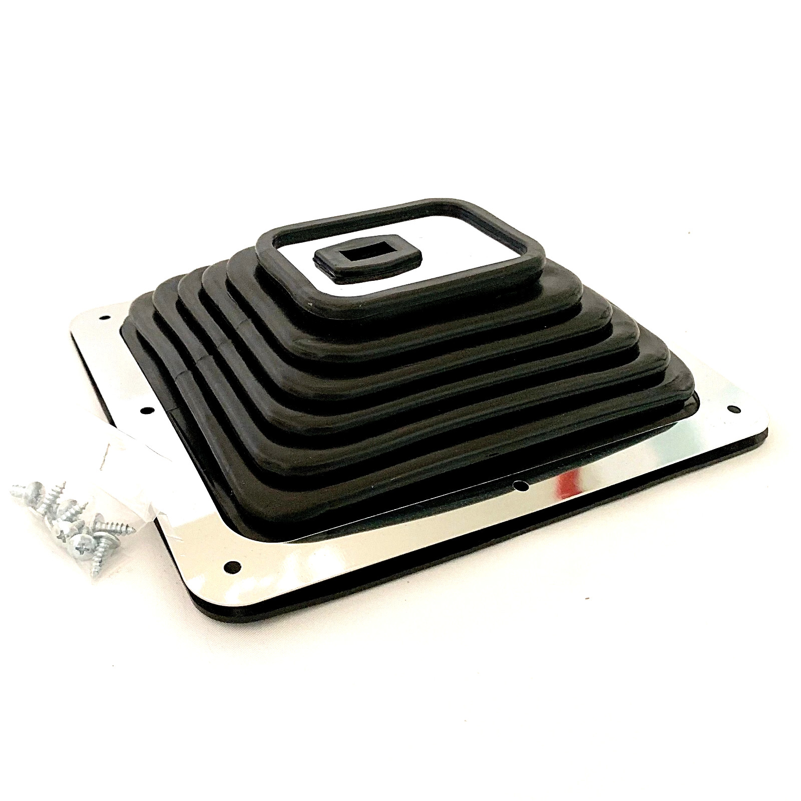 Hurst B&M Style Rubber Shifter Boot with Chrome Mounting Plate 7 3/4 x 8 3/4
