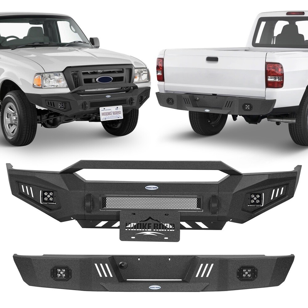 Fit 1998-2011 Ford Ranger Fleetside Textured Steel Front & Rear Bumper w/ Light