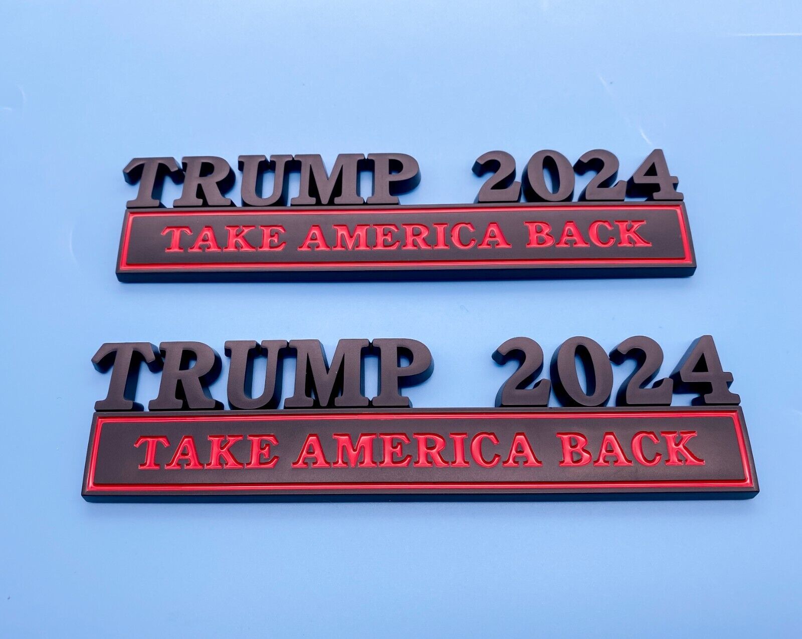 2Pc Trump 2024 Taking America Back MAGA Emblem 3D Badge Door Fender Black