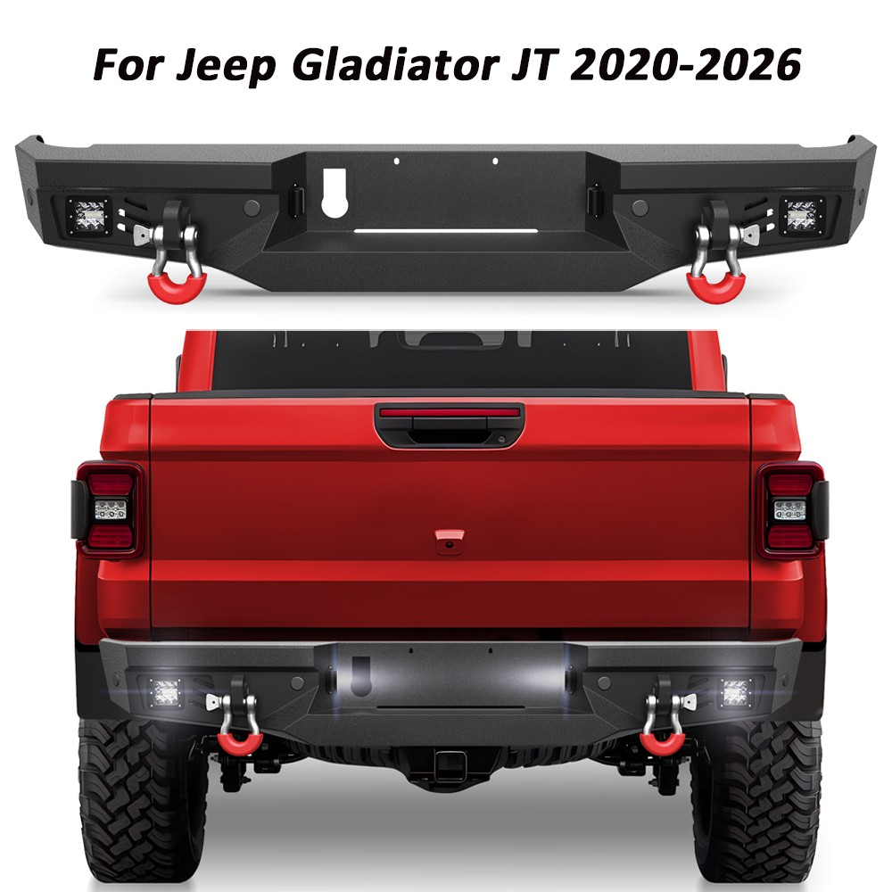 Steel Rear Bumper For Jeep Gladiator JT 2020-2026 W/ LED Light & D-Rings