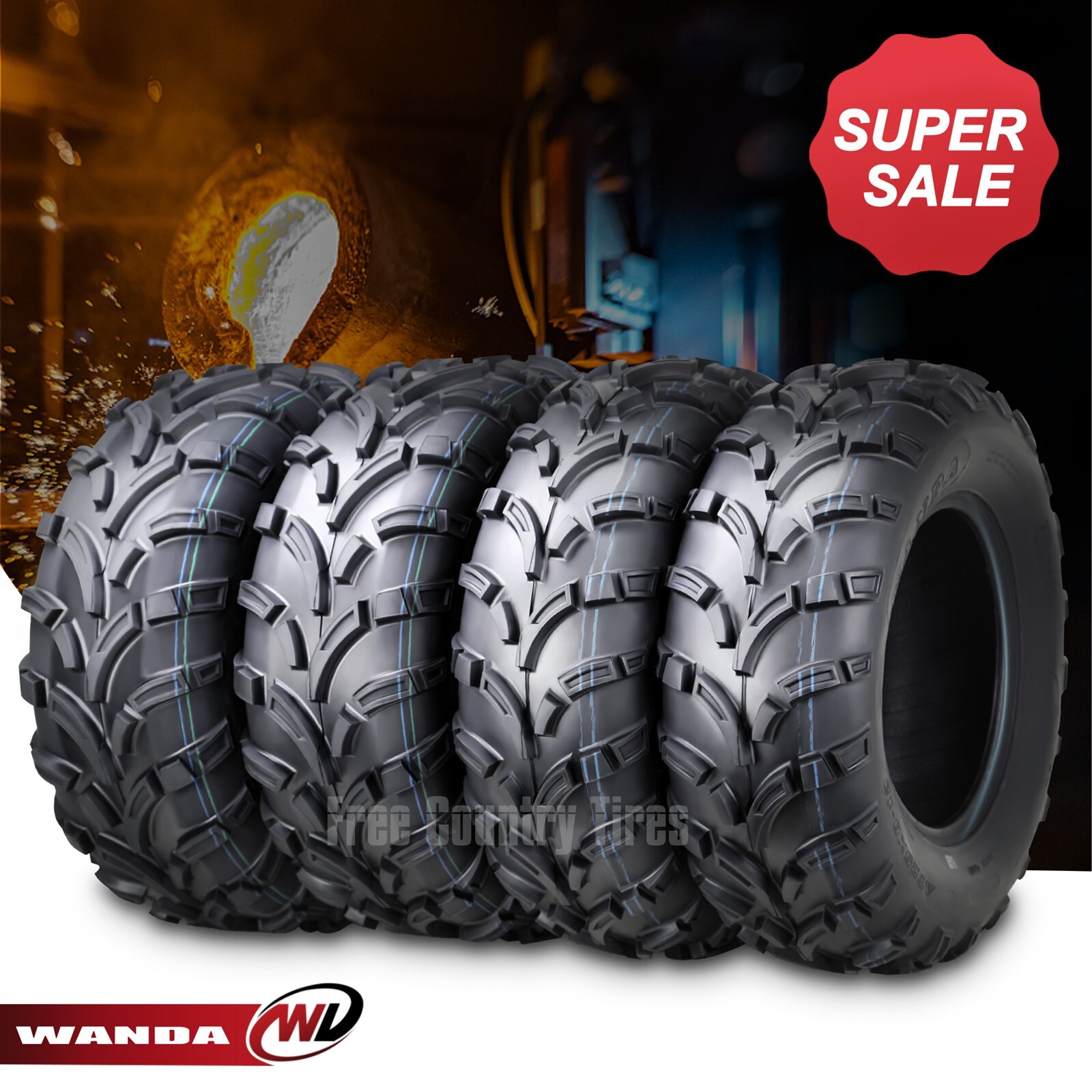 Set of 4 WANDA ATV Tires 25x8-12 25x8x12 Front & 25x10-12 25x10x12 Rear 6PR Mud