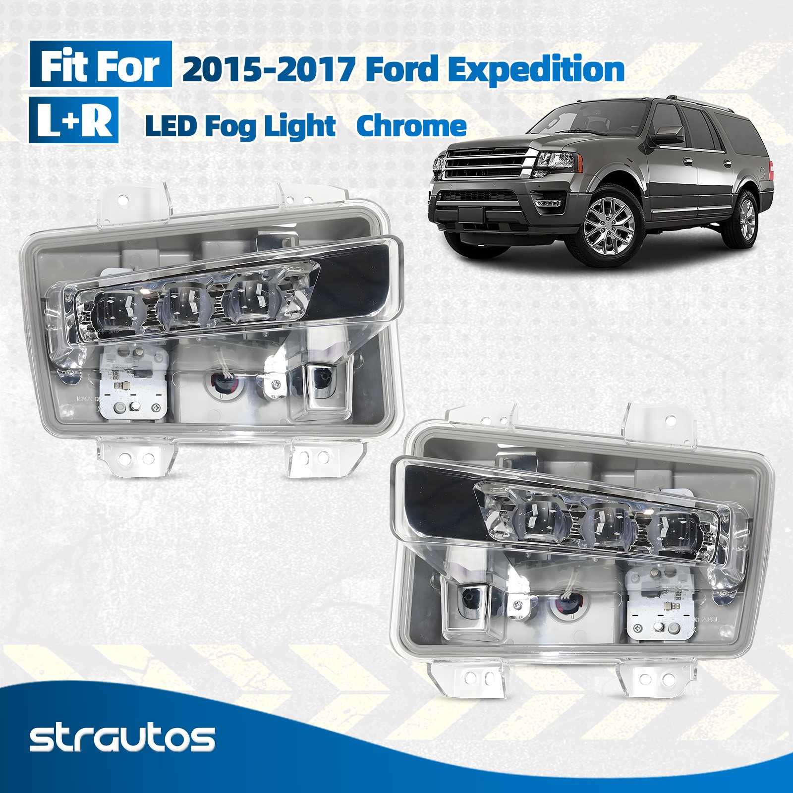 For 2015 2016 2017 Ford Expedition LED Fog Light Chrome Right + Left  Pair