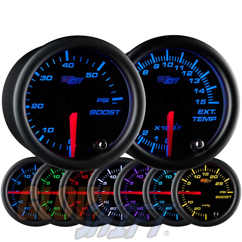 GlowShift 60 PSI Diesel Boost & 1500F EGT Pyrometer Gauge Set, Black 7 Color