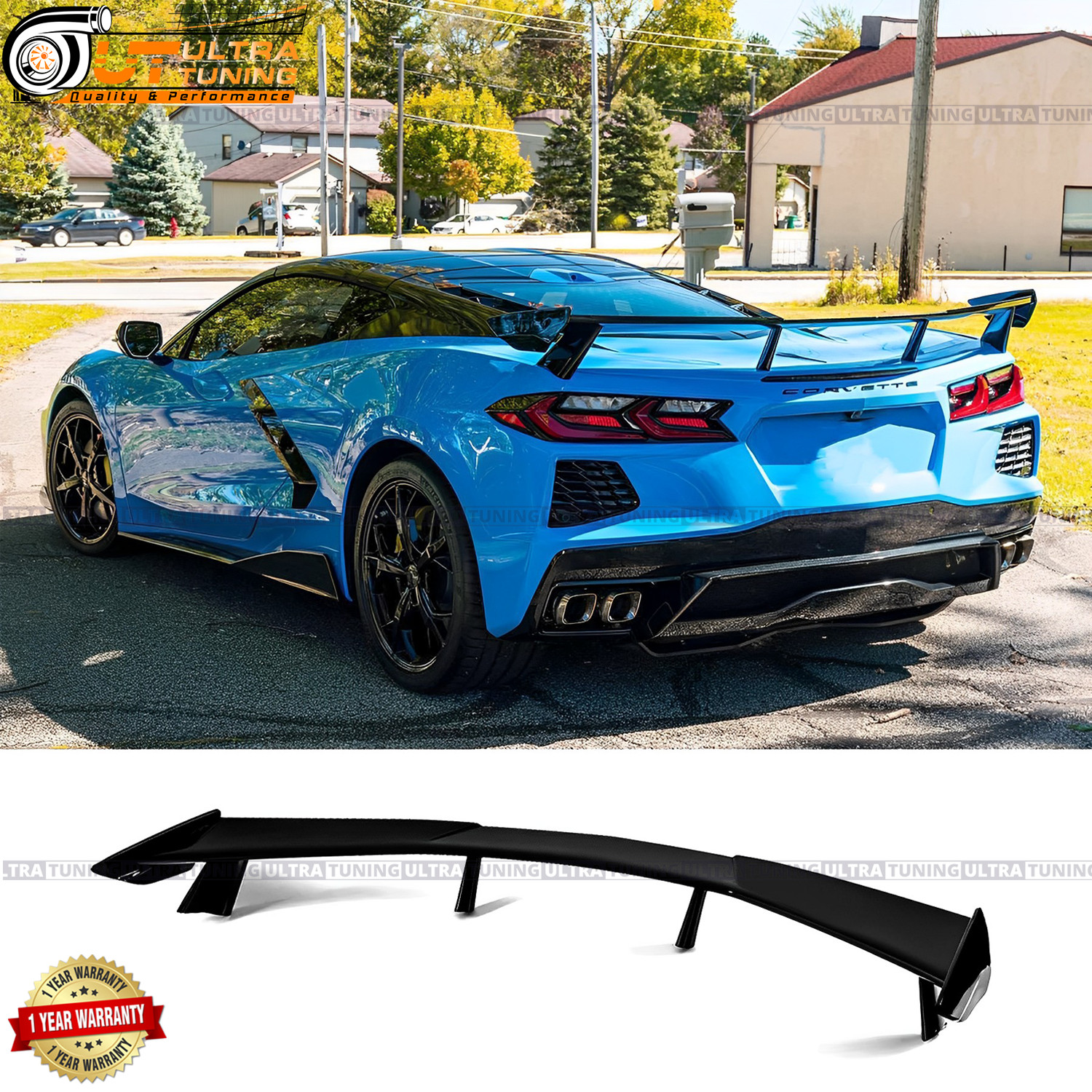 For 2020-2027 Chevrolet Corvette C8 Rear High Wing Spoiler Gloss Black Body kit