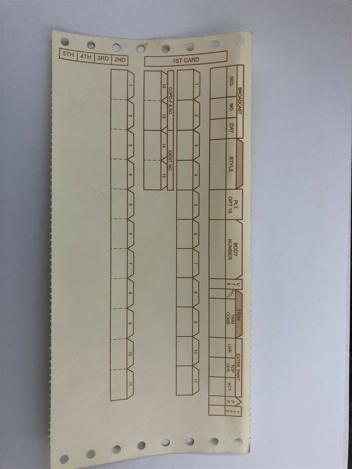 1968-72 OLDSMOBILE CUTLASS 442 W30 NEW NOS FACTORY BUILD SHEET LINE CARD RARE