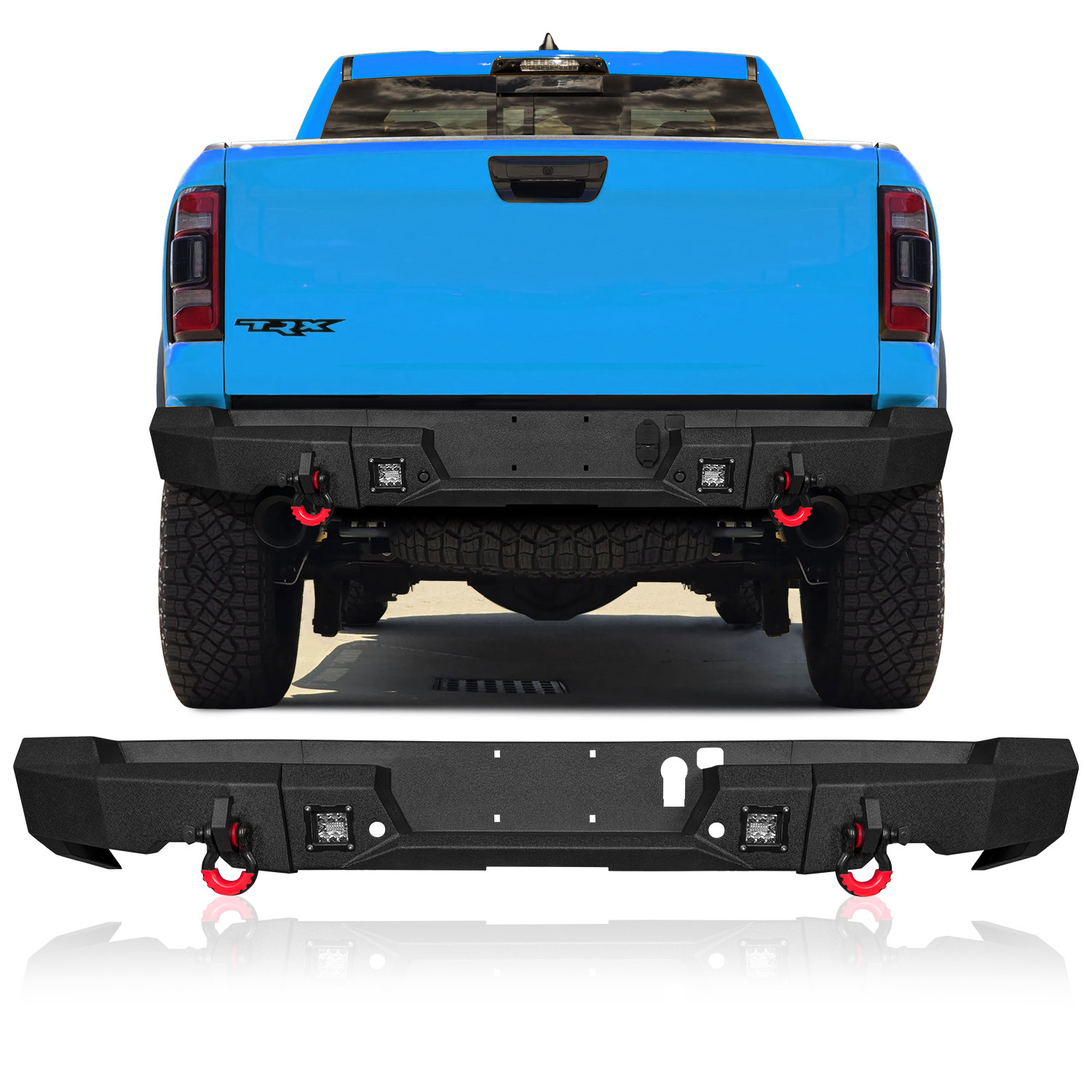 Vijay Fits 2021-2024 Dodge RAM TRX Steel Rear Bumper with LED Light & D-rings