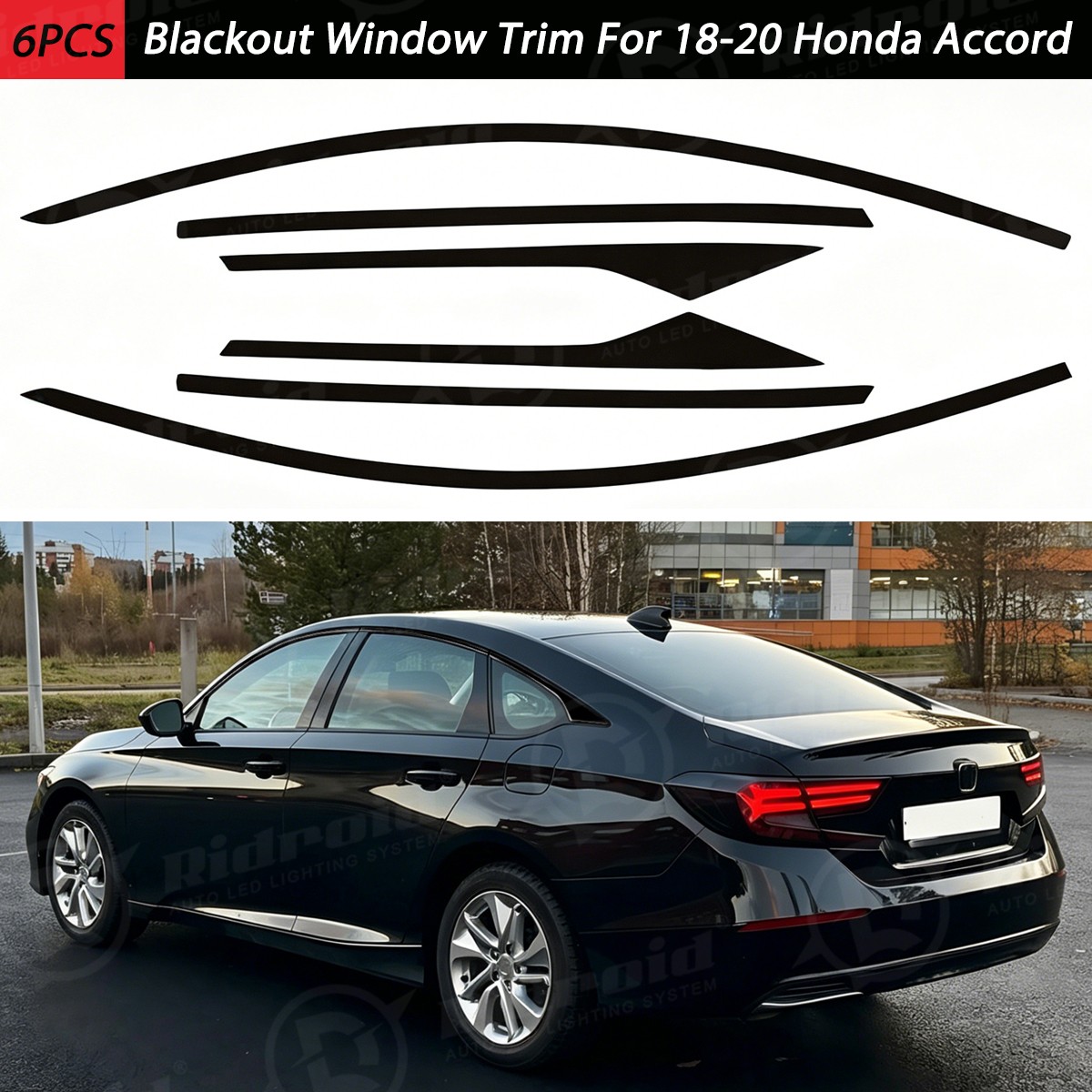 Glossy Black Chrome Delete Blackout Window Trims For Honda Accord 2018-2022