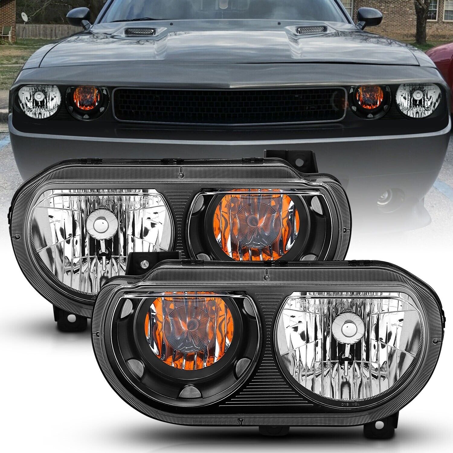ANZO For 2008-2014 Dodge Challenger Crystal Headlights Black