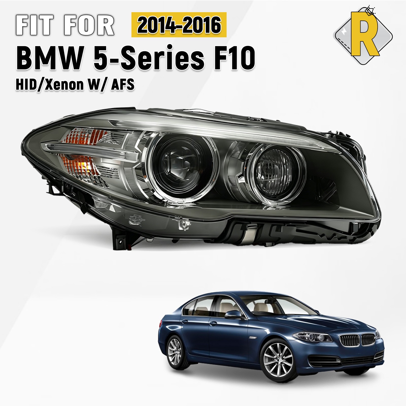 HID/Xenon Headlight W/ AFS For 2014-2016 BMW 5 Series Passenger Side W/O Bulb