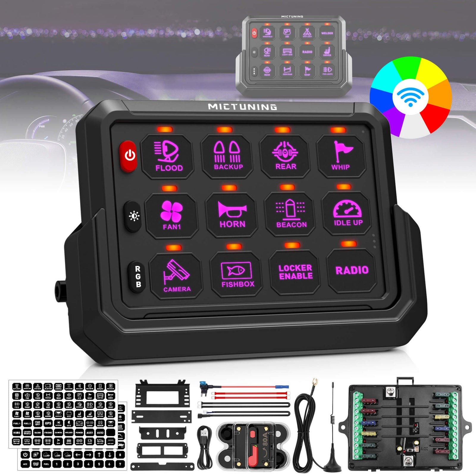 Wireless RGB 12 Gang Switch Panel LED 265FT Remote Circuit Control Box Marine
