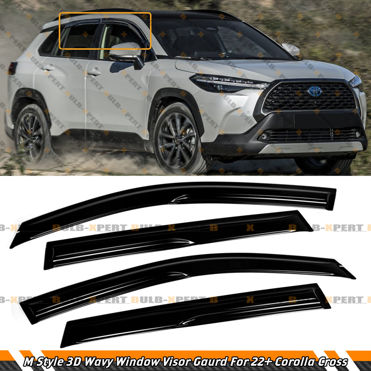 For 22-26 Toyota Corolla Cross 3D Wavy M Style Window Visor Rain Guard Deflector