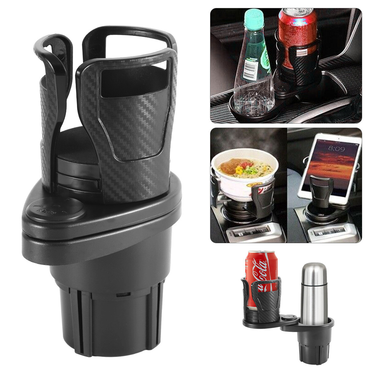 2-in-1 Car Dual Cup Holder All Purpose Bottle Organizer 360°Rotating Expander