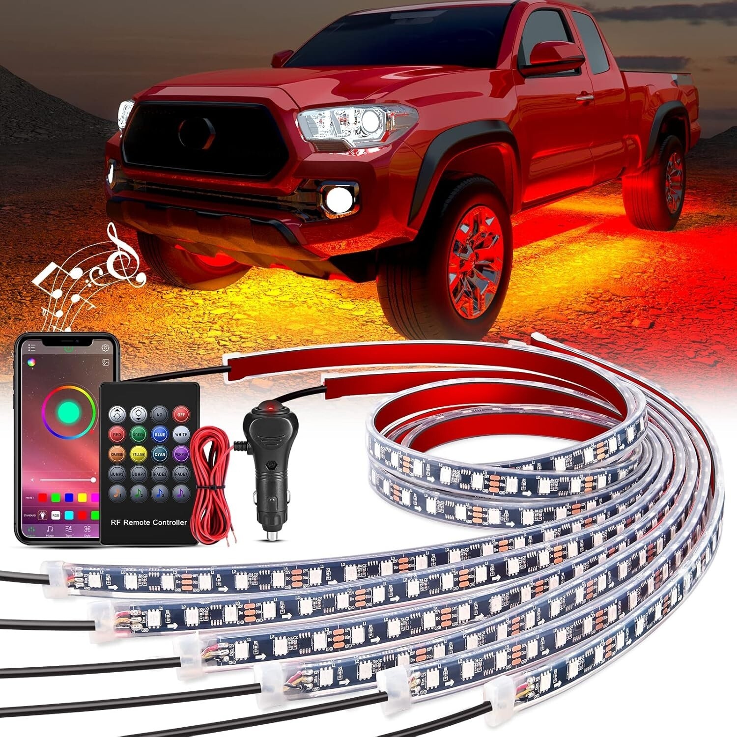 KORJO Car Underglow Lights, 6 Pcs Bluetooth Led Strip Lights with Dream Color