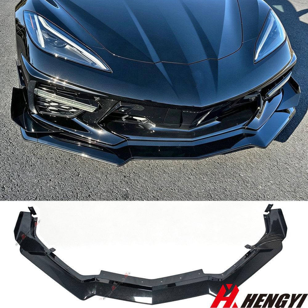 For 20-27 Corvette C8 Z51 Z07 Canard Style Gloss Black Front Bumper Lip Splitter