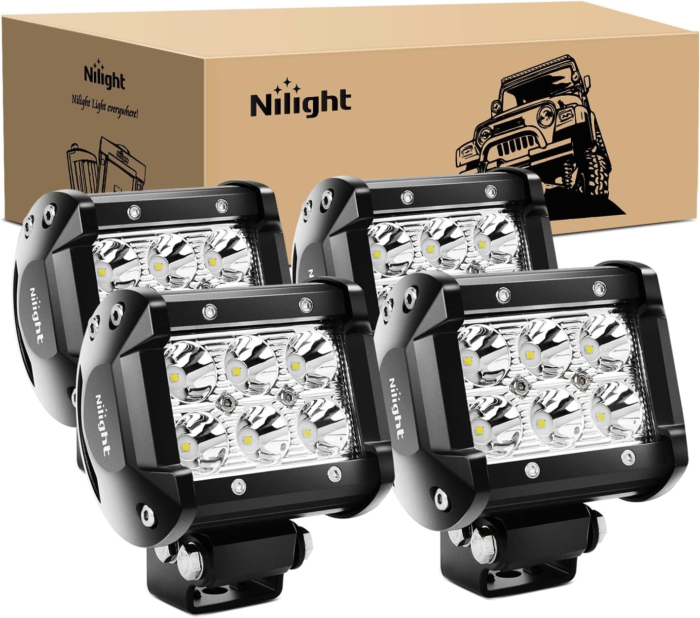 Nilight - 60001S-C LED Light Bar 4PCS 18W 1260lm Bar, Black Nilight - 60001S-C LED Light Bar 4PCS 18W 1260lm Bar, Black
