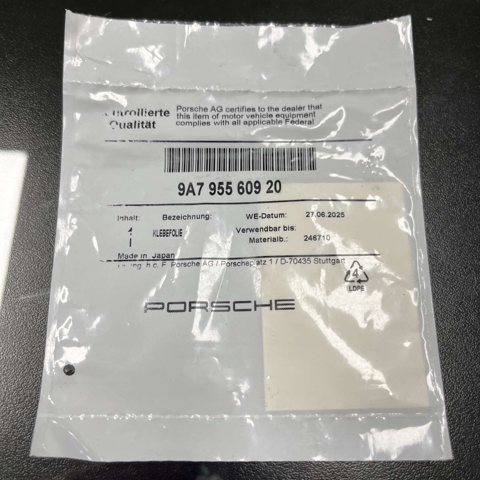 Genuine Porsche Rain Sensor Pad 9A7-955-609-20 Genuine Porsche Rain Sensor Pad 9A7-955-609-20