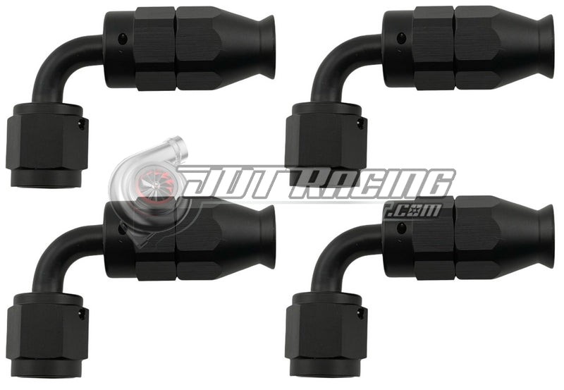AN4 4AN 90° Degree PTFE Teflon Swivel Hose End Black AN Fitting E85 Flex (Qty 4)