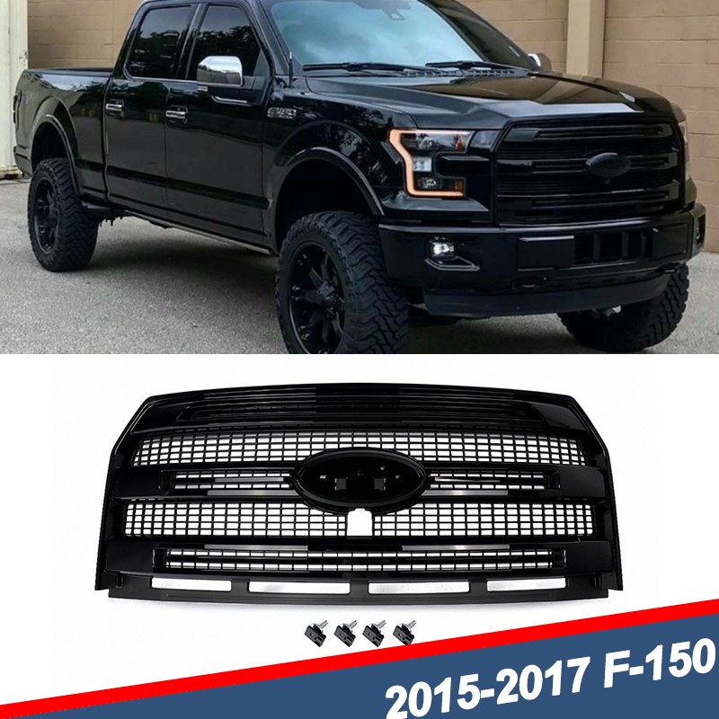 Shadow Black Front Grille W/ Camera Hole For 2015-2017 Ford F-150 F150 Platinum