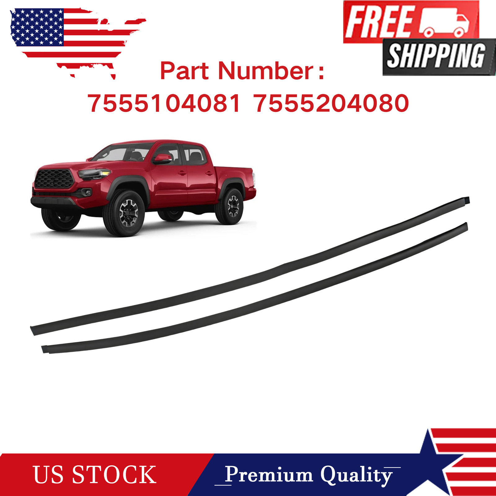 Roof Drip Molding LH&RH For 16-23 Toyota Tacoma Double CAB 7555104081 7555204080