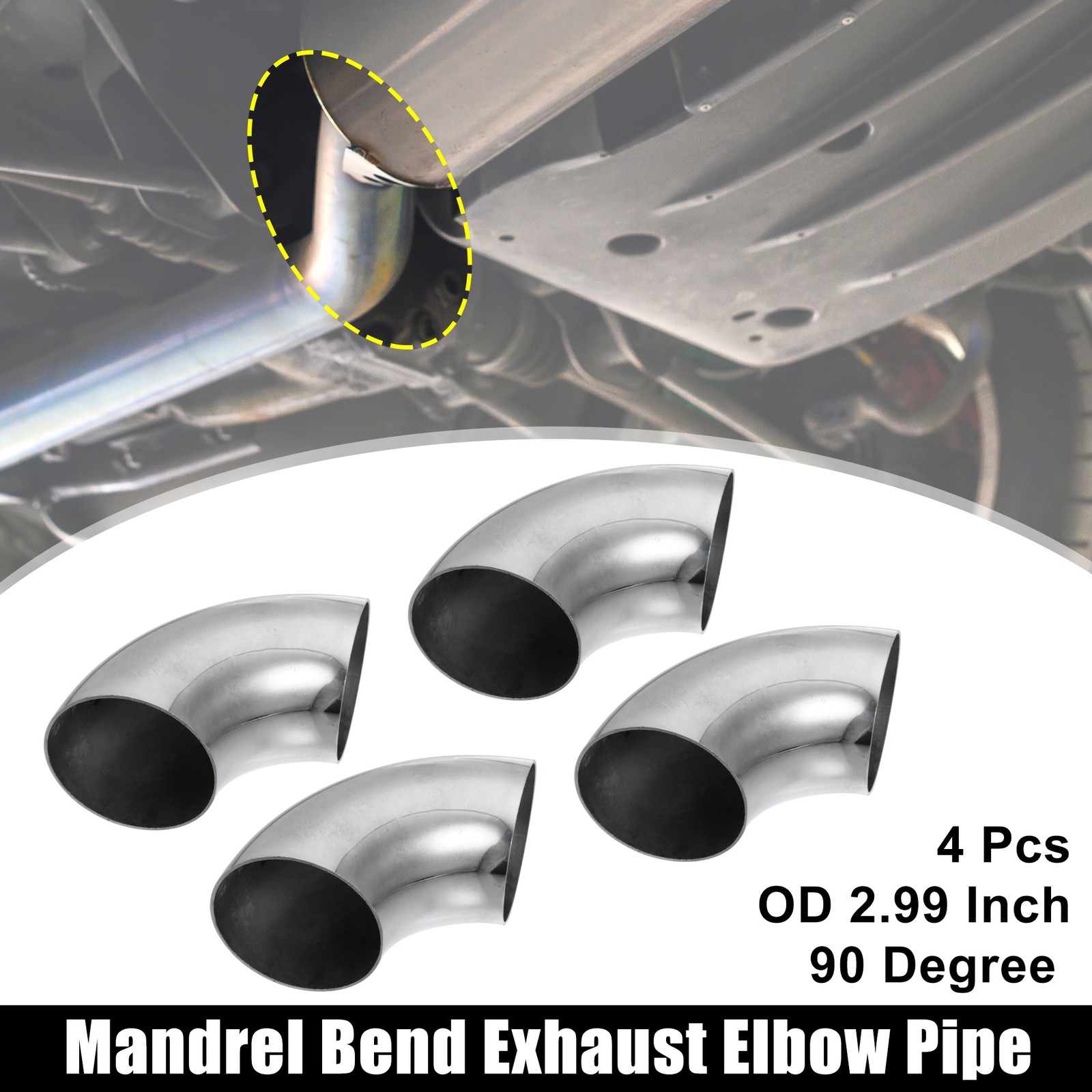 Universal 4pcs OD 3'' 90 Degree Mandrel Bend Elbow Stainless Steel Exhaust Tube