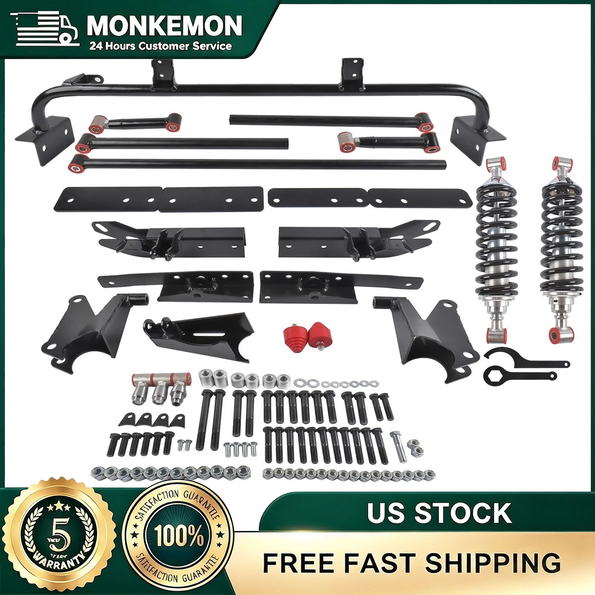 For 67-69 Pontiac Firebird Adjustable Bolt On Rear 4-Link Suspension Kit w/ Coil