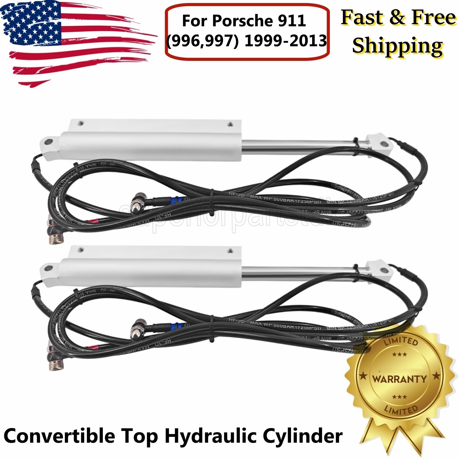 2PCS Convertible Top Shock Hydraulic Cylinders For Porsche 911 996 997 1999-2013