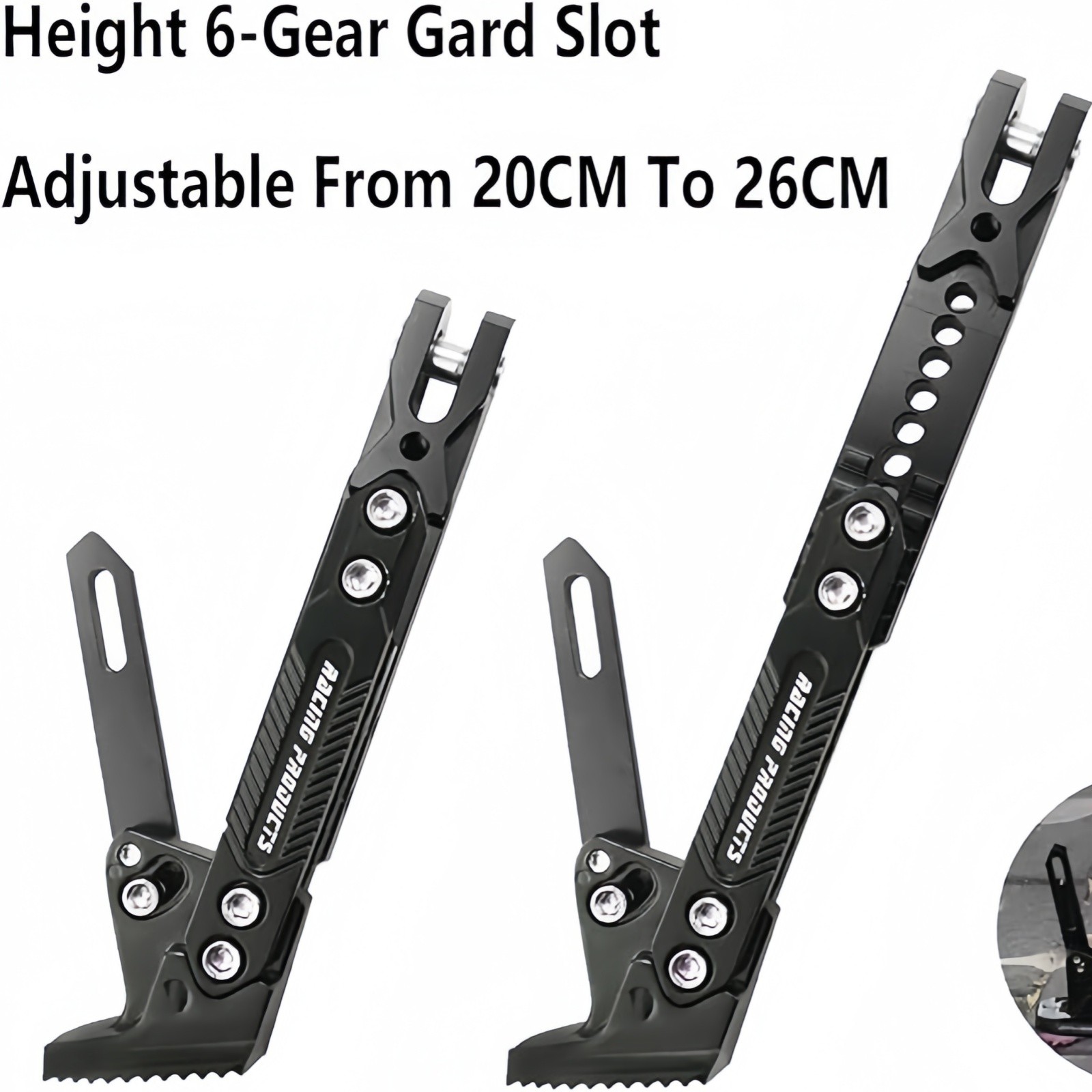 black Aluminum Kickstand for Motorcycles - Adjustable Foot Support 200-260mm