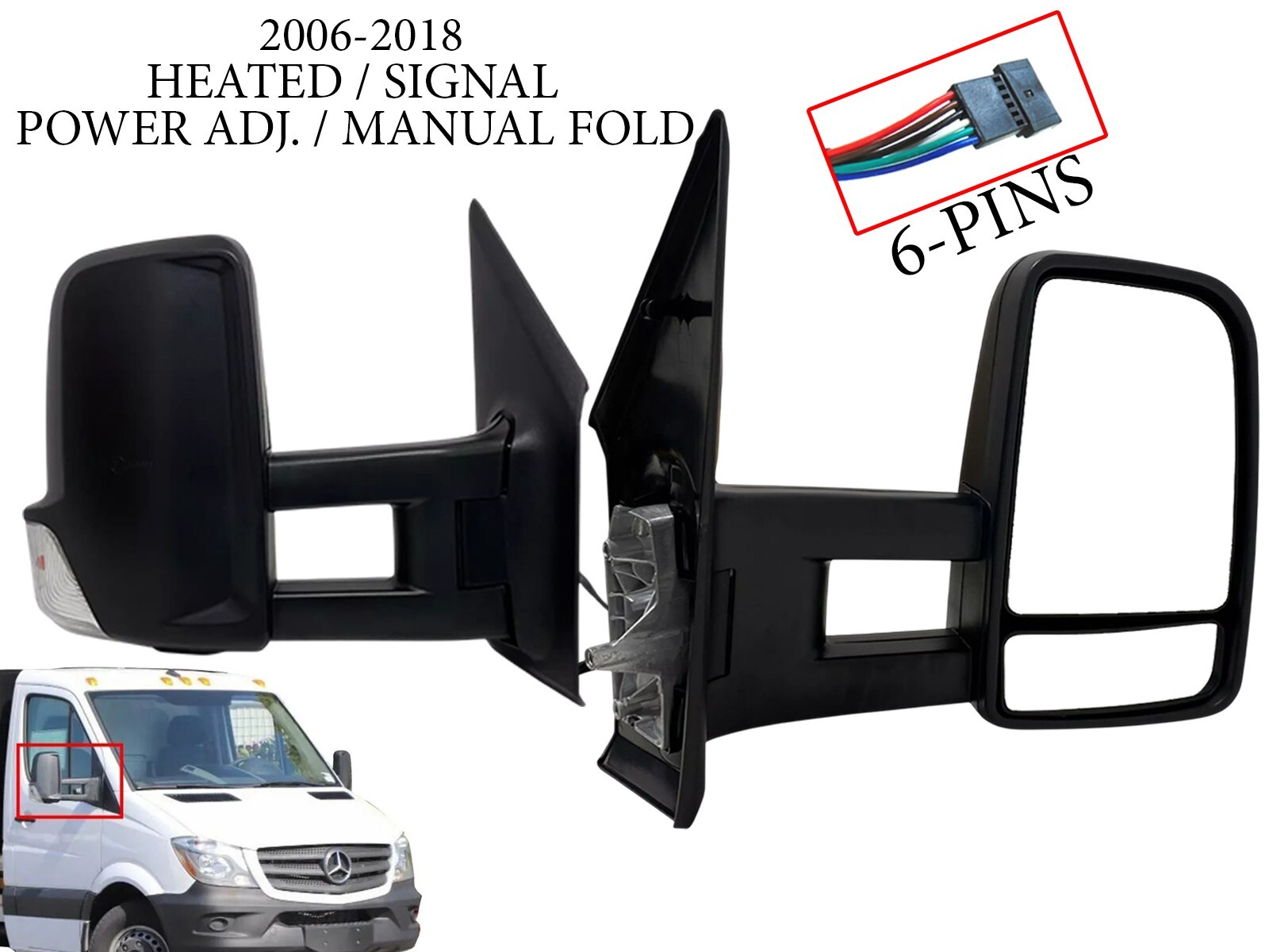 New Fits 2006-2018 Sprinter Right Side View Mirror Long Arm Heated Power Signal