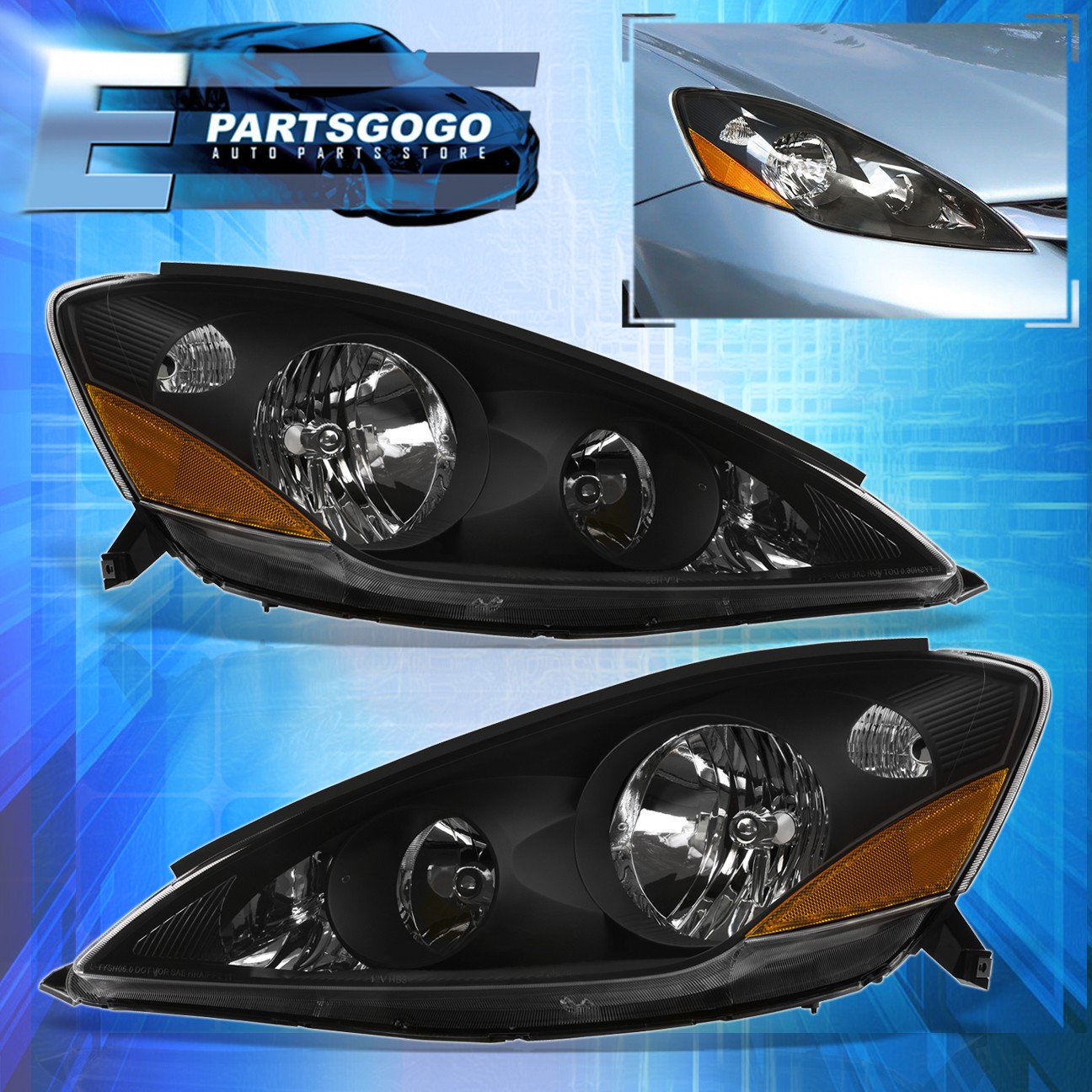 For 06-10 Toyota Sienna Black Amber Replacement Headlights Lamps Left+Right Pair For 06-10 Toyota Sienna Black Amber Replacement Headlights Lamps Left+Right Pair
