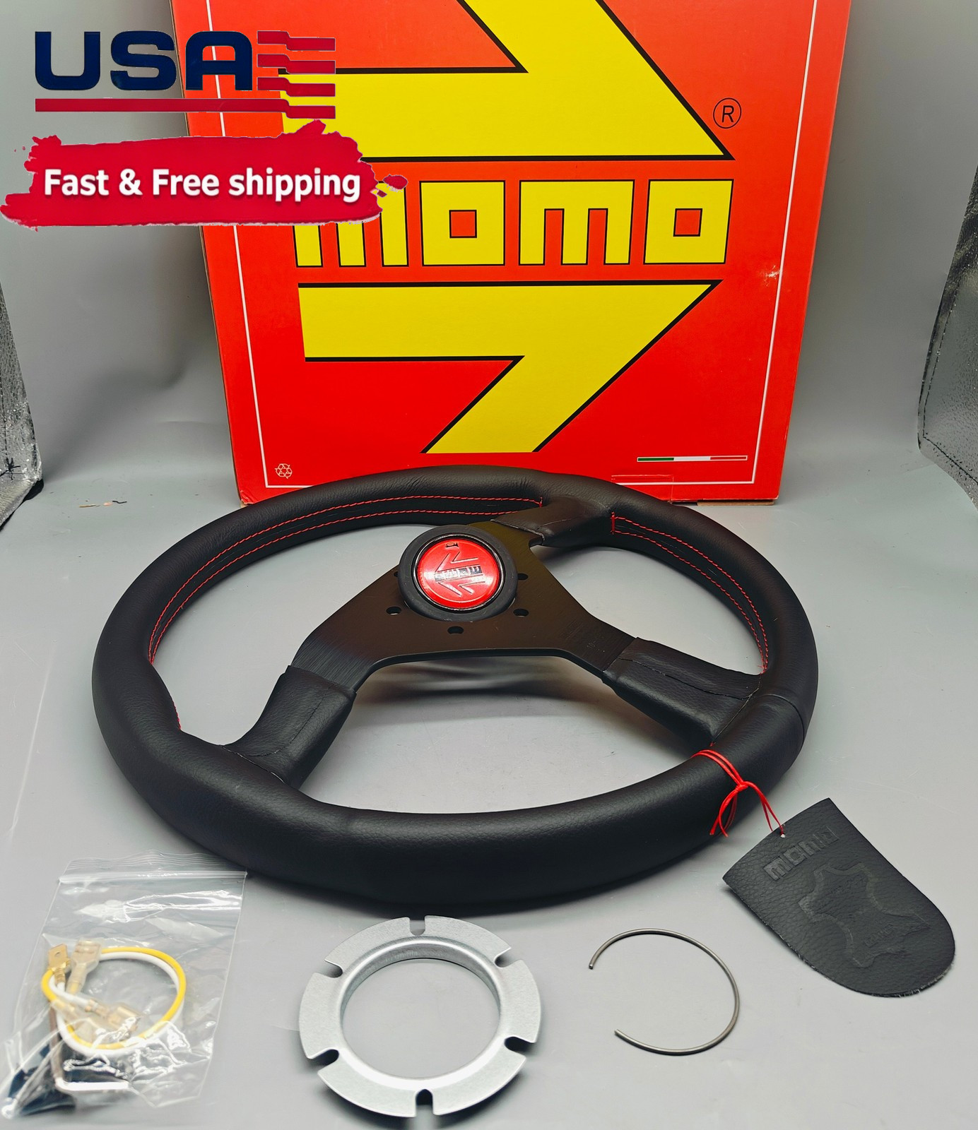 350mm 14' MOMO MonteCarlo  Real Leather Thickened Spoke Sport Steering Wheel