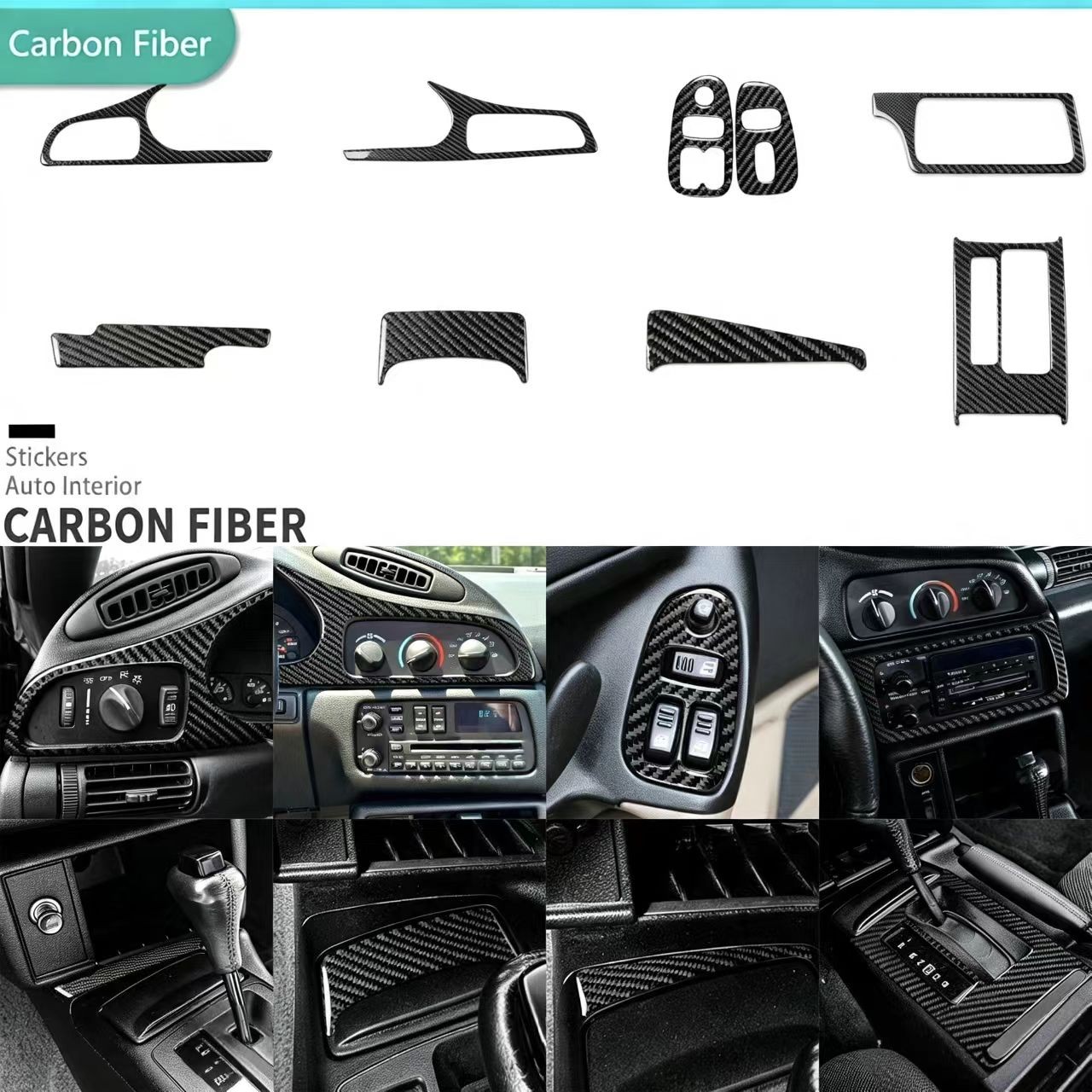 9Pcs Chevrolet Camaro custom real carbon fibre full interior dashboard kit 93-96