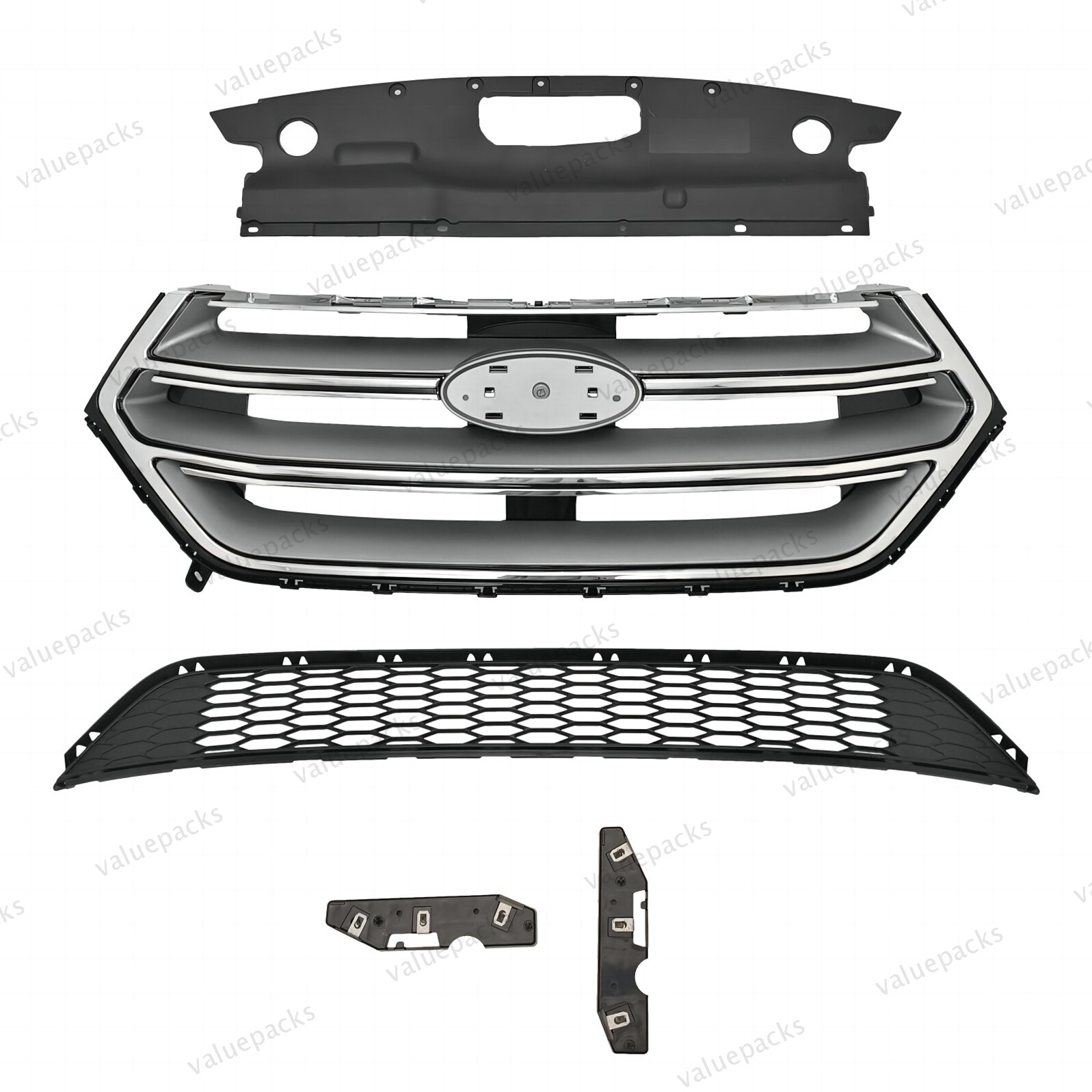 5PC For Edge 2015-2018 Radiator Cover Grille Mesh Bumper Support Brackets Kit