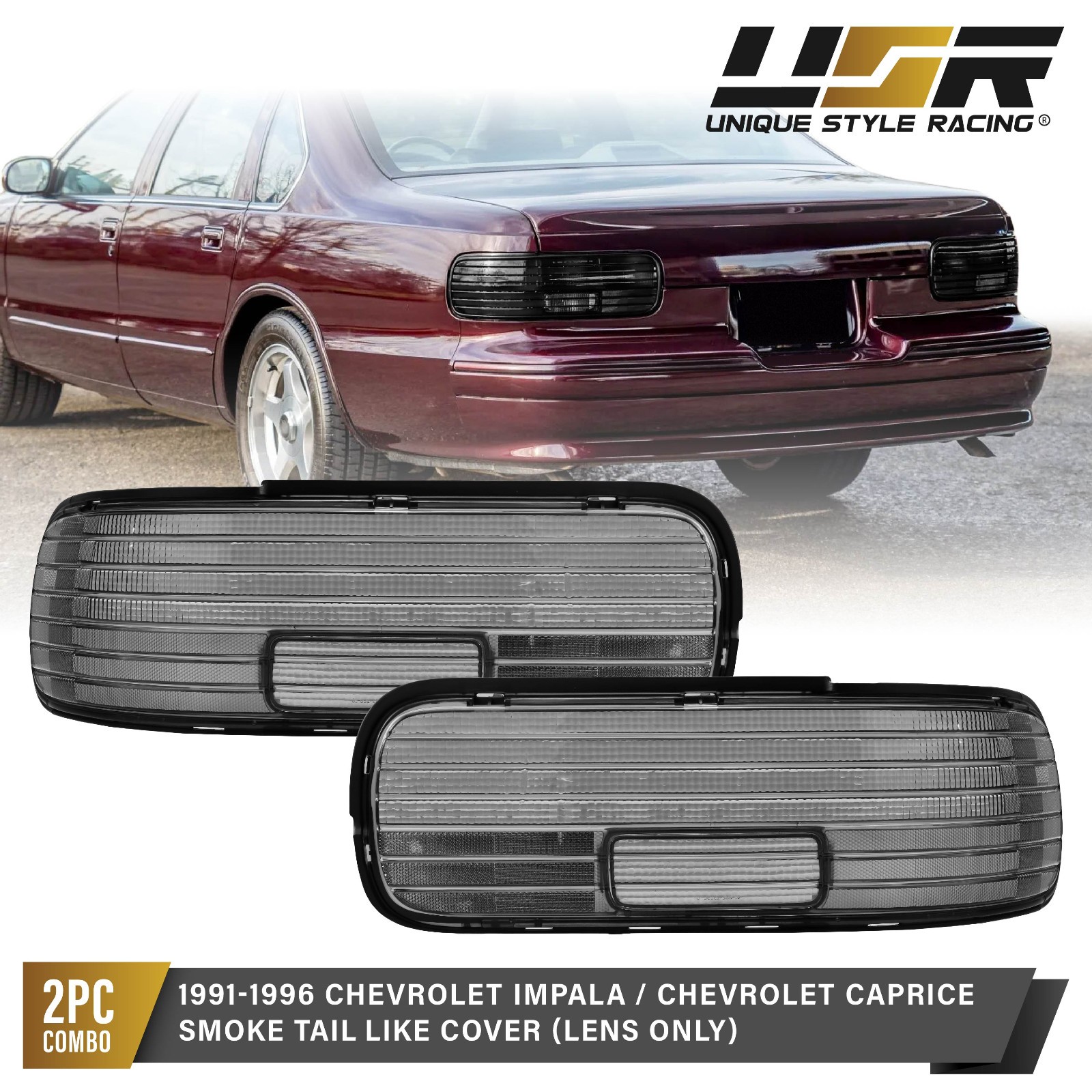 DEPO Smoke Rear Tail Light Cover Frames For 1991-1996 Chevy Impala & Caprice