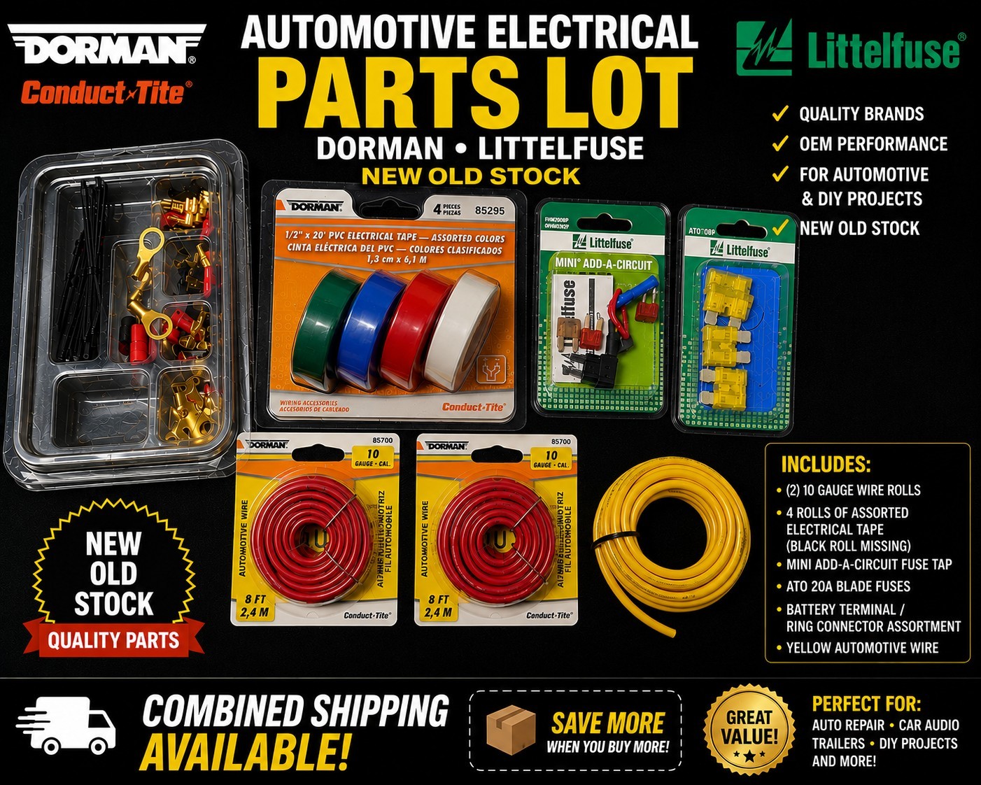 Dorman Conduct-Tite & Littelfuse Automotive Electrical Parts Lot NOS Wire Fuse
