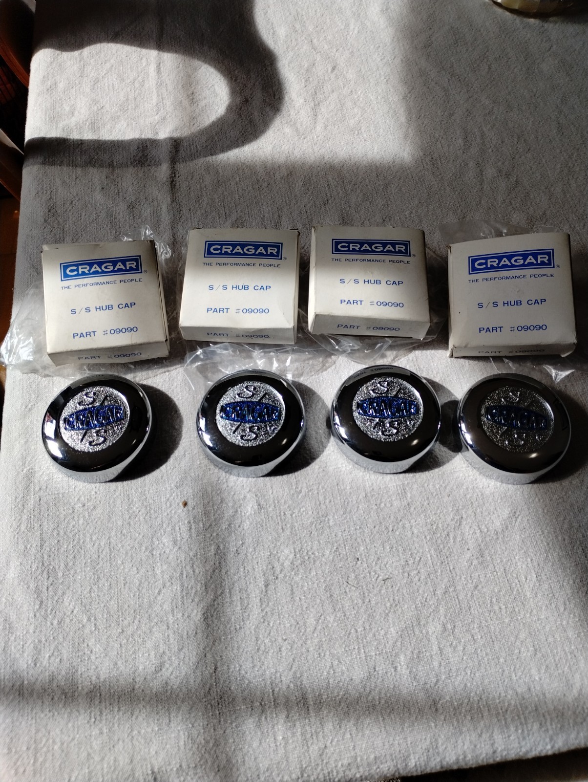 Vintage NOS Cragar S/S Center Caps #09090 Wheel Hub Caps Chrome Blue Emblems 4 Vintage NOS Cragar S/S Center Caps #09090 Wheel Hub Caps Chrome Blue Emblems 4