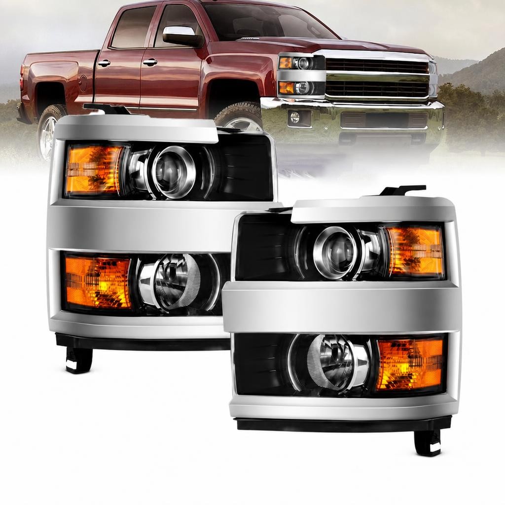 2Pcs Chrome Halogen Headlight For 15-19 Chevy Silverado 2500HD 3500HD W/Bulb