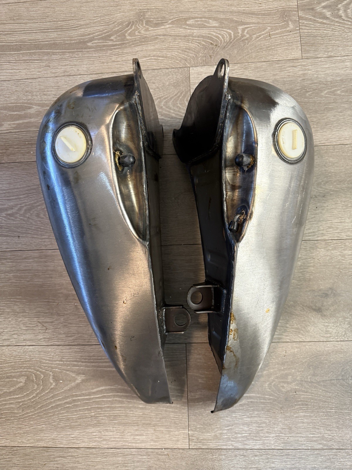Lowbrow WX Split Gas Tanks Raw Steel Fit 1936-1984 Harley Big Twin WR Style Lowbrow WX Split Gas Tanks Raw Steel Fit 1936-1984 Harley Big Twin WR Style
