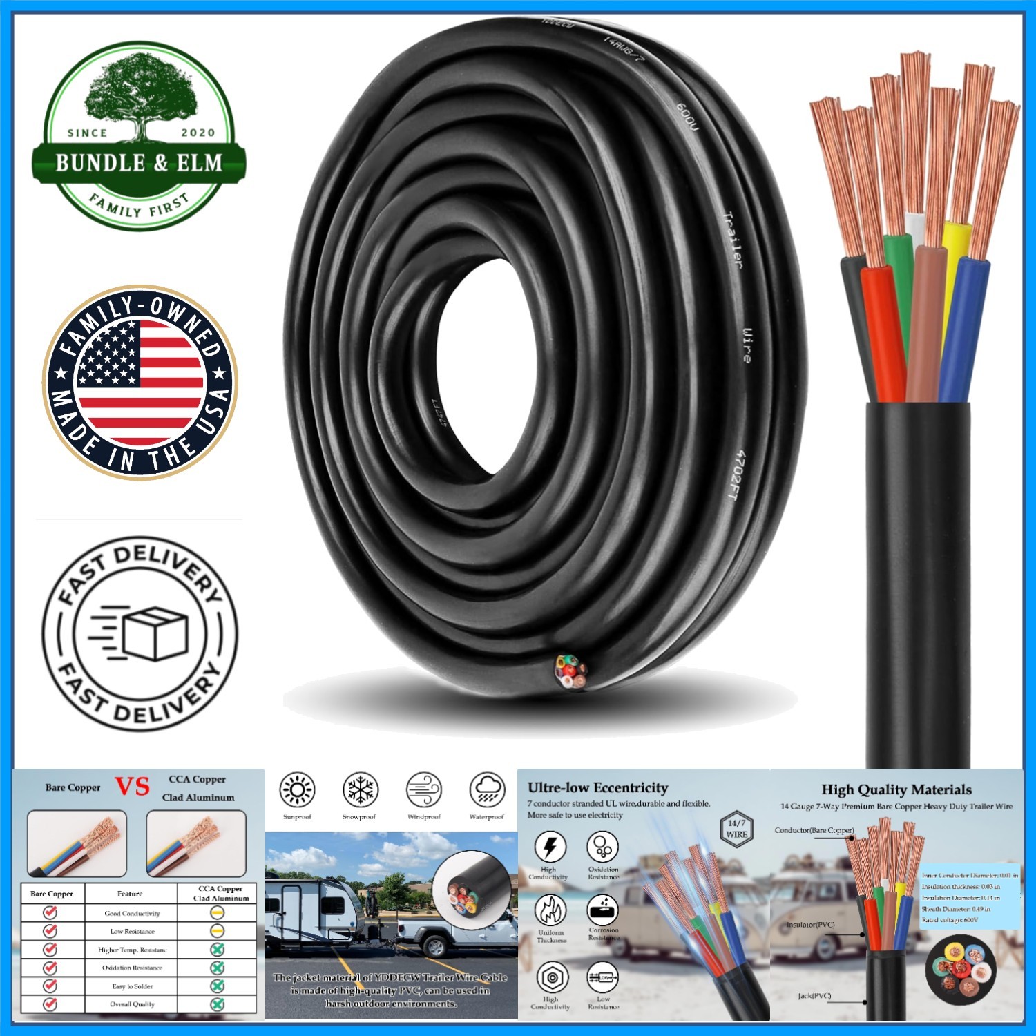 Flexible Multi Strand 14AWG Wire Cable, 10FT for RVs and Automotive Applications