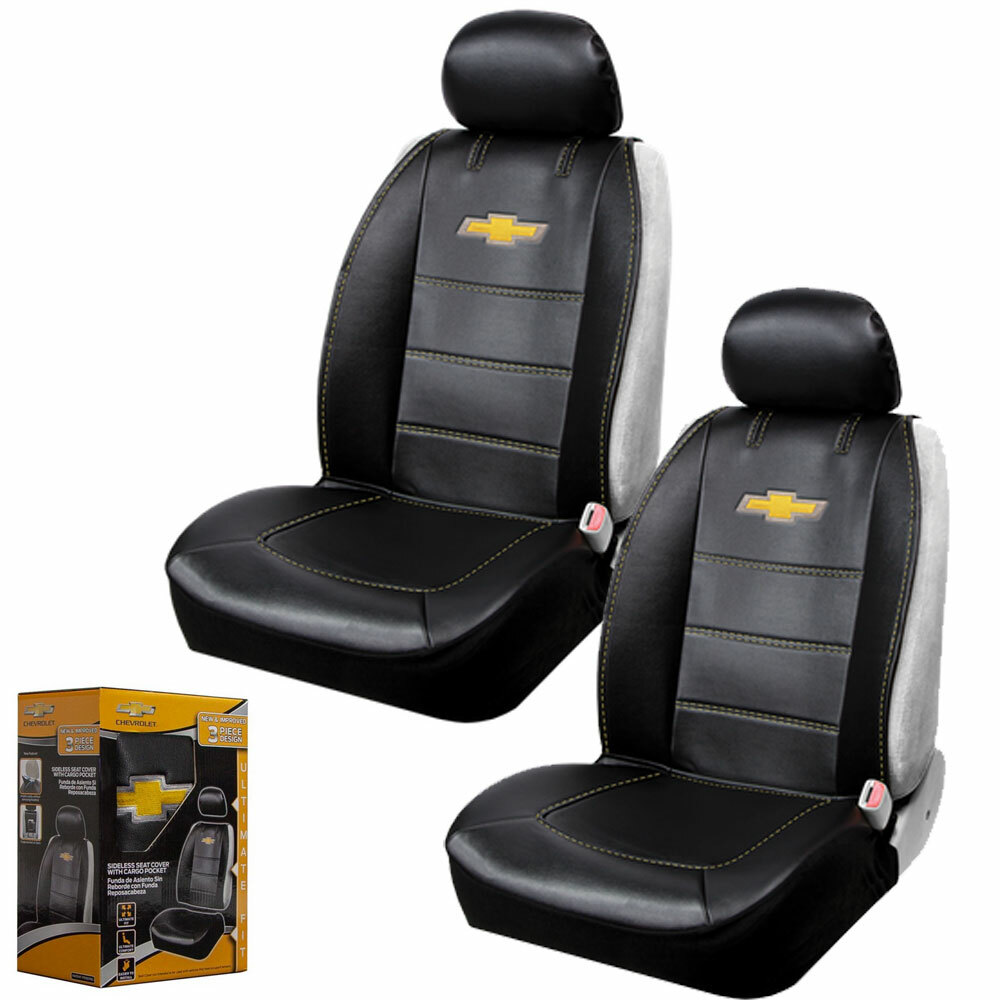New Chevy Bowtie Synthetic Leather Sideless Car Truck 2 Front Seat Covers Set New Chevy Bowtie Synthetic Leather Sideless Car Truck 2 Front Seat Covers Set