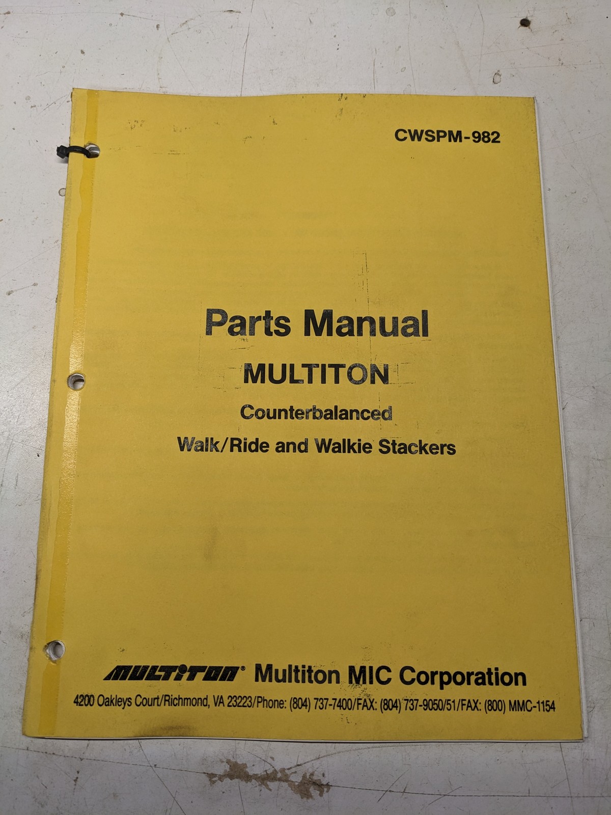 MULTITON FORK LIFT TRUCK PARTS LIST MANUAL BOOK WALKIE STACKER CWSPM-982 1983