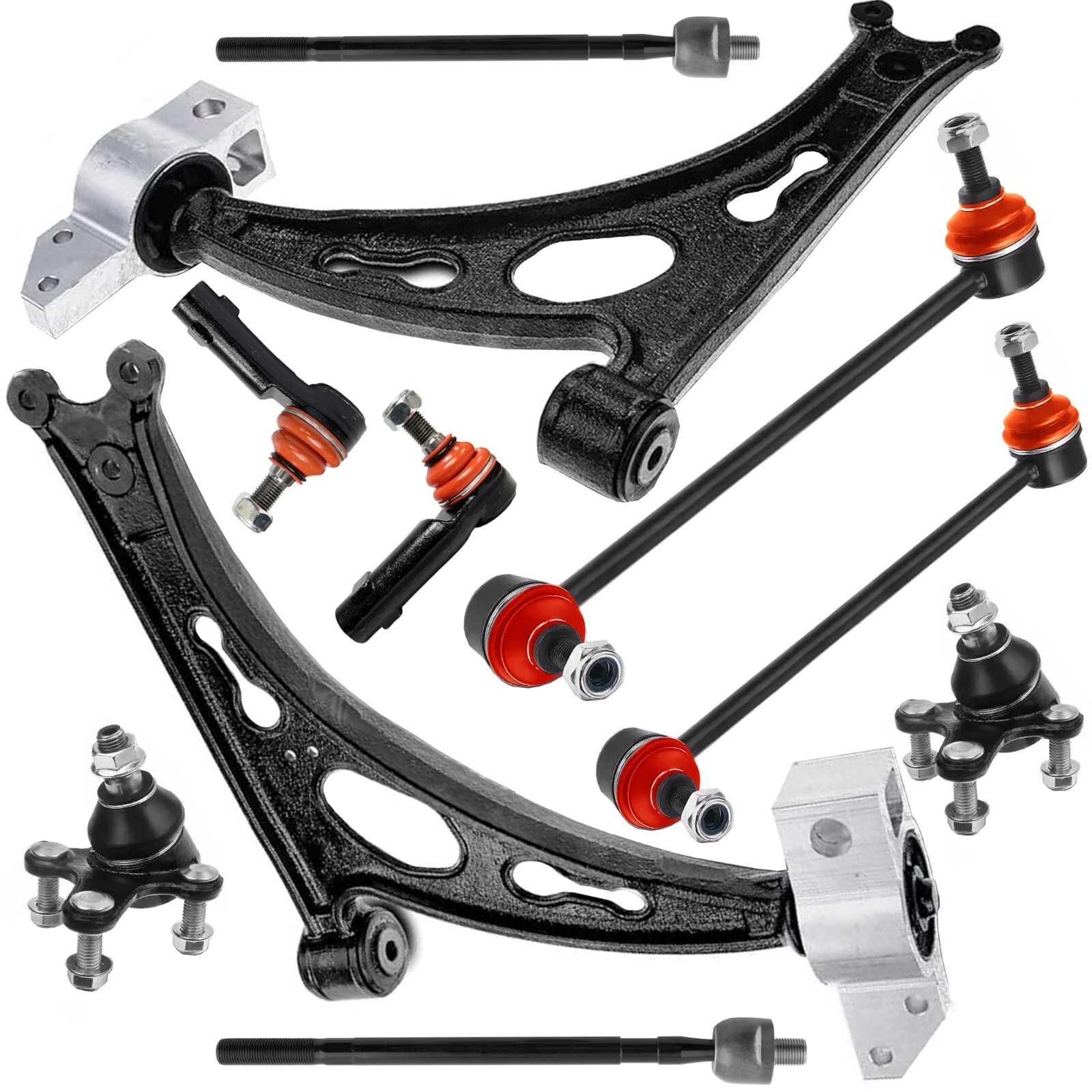 10PC Front Lower Control Arms Sway Bar Links Tie Rod Ball Joints Audi Volkswagen