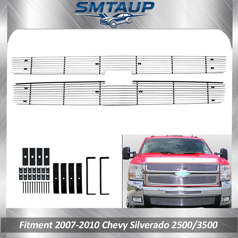 Chrome Grill Fits 2007-10 Chevy Silverado 2500 HD 3500 HD Billet Grille Insert